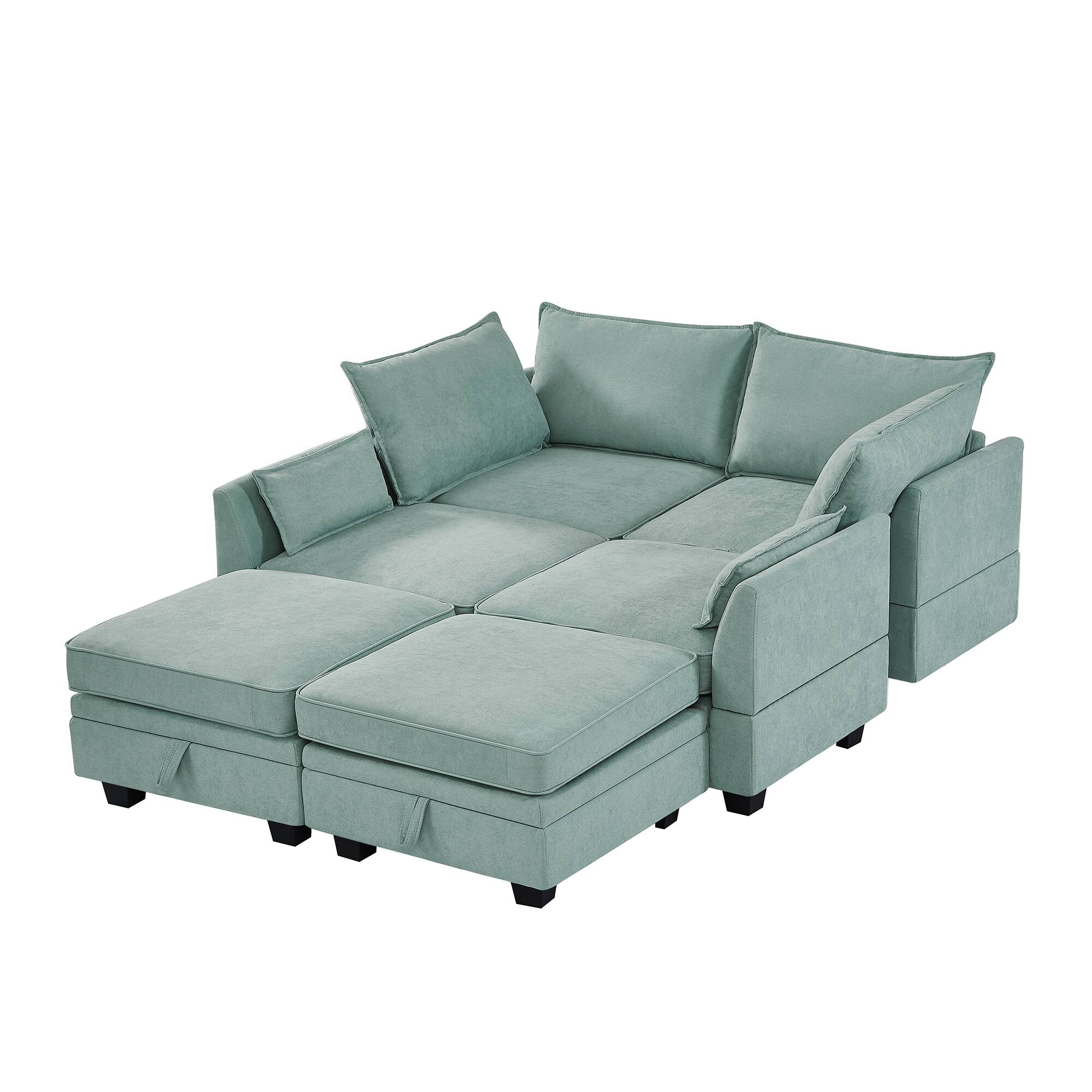 Modern Large UShape Modular Sectional Sofa with Convertible Bed and