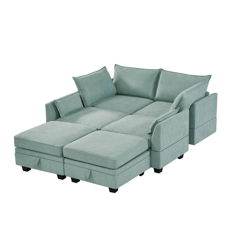 Modern U-Shaped Modular Sectional Sofa with Convertible Sofa Bed, Reversible Chaise Lounge, and Storage Ottoman