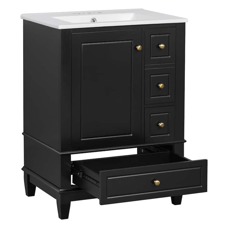 GDFStudio - Isabella 24-Inch Bathroom Vanity with Ceramic Sink and Smart Drawer Storage
