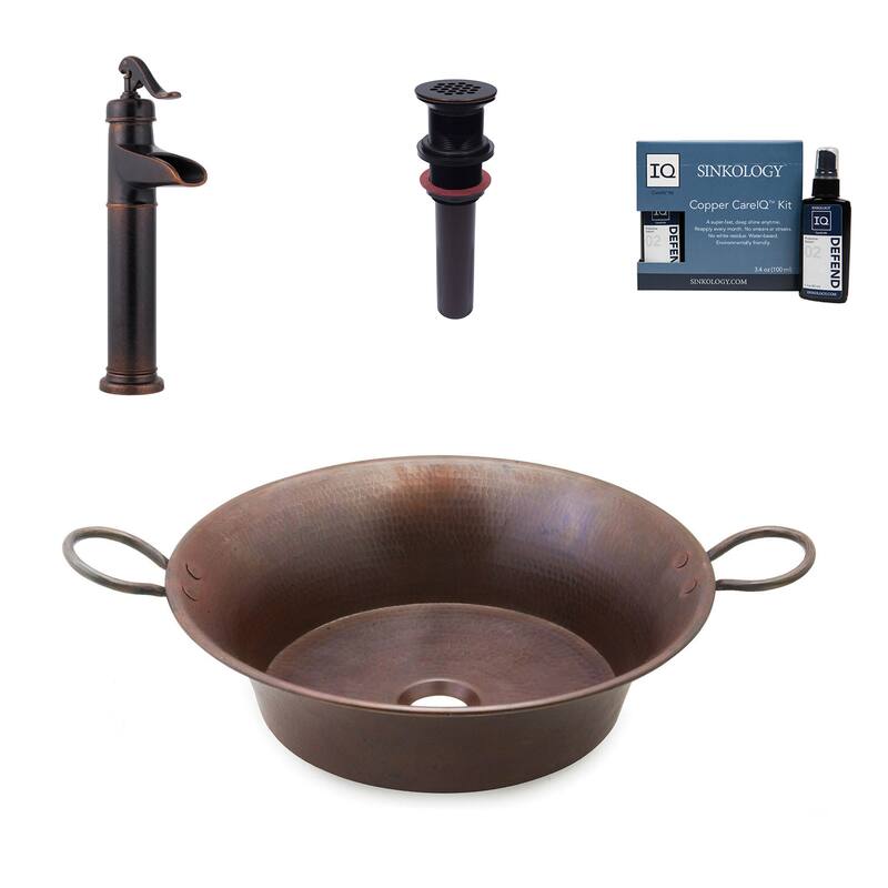 Copernicus Copper 21" Round Vessel Sink with Ashfield Vessel Faucet Kit