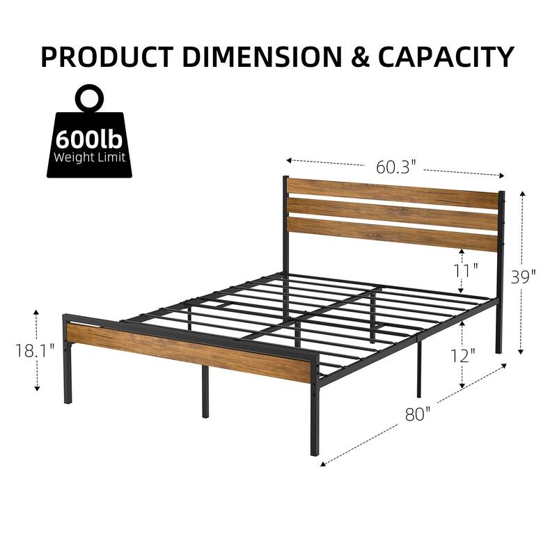 Platform Bed Frame with Wood Headboard No Box Spring Needed