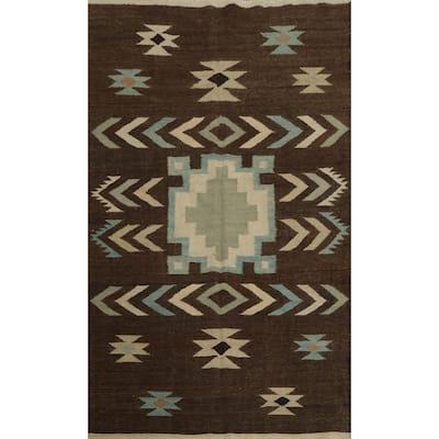Hand Woven Oriental 100% Wool Carpet Southwestern Tribal Brown Kilim Area Rug - 8' 4'' X 5' 6''