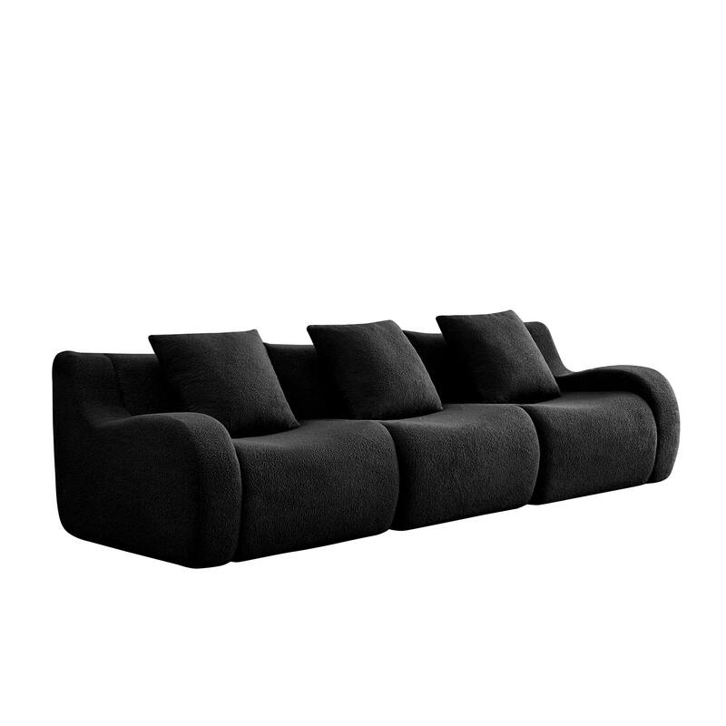 Roomfitters 3-Seat Teddy Fabric Boneless Sofa, No Assembly Streamlined Couch with 32D Sponge