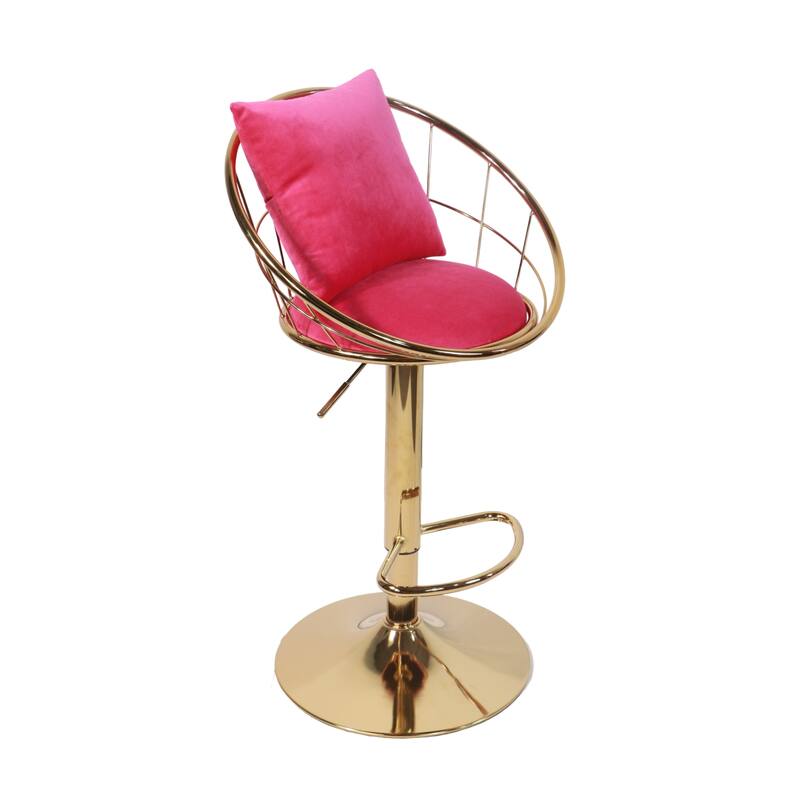 Velvet Bar Chair, Pure Gold Plated, 360 Degree Rotation, Adjustable Height, For Dinning Room And Bar, Set Of 2