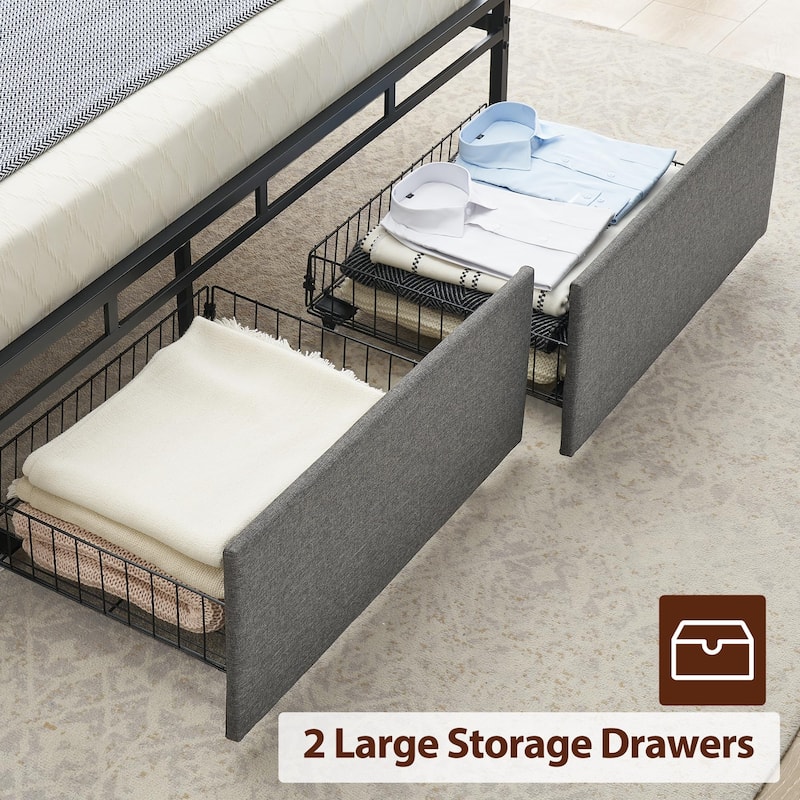 Vintage Platform Bed Frame with Storage Drawers