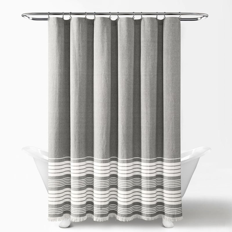 Lush Decor Nantucket Yarn Dyed Cotton Tassel Fringe Shower Curtain