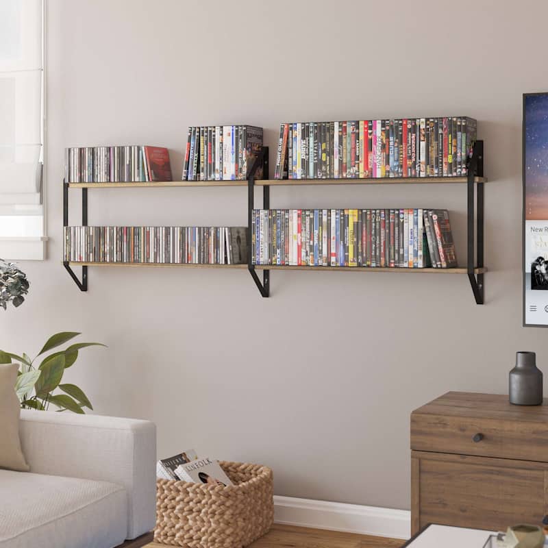 Wallniture Ponza 60" Floating Shelves, 2-Tier Wall Bookshelf, Burnt, Wood