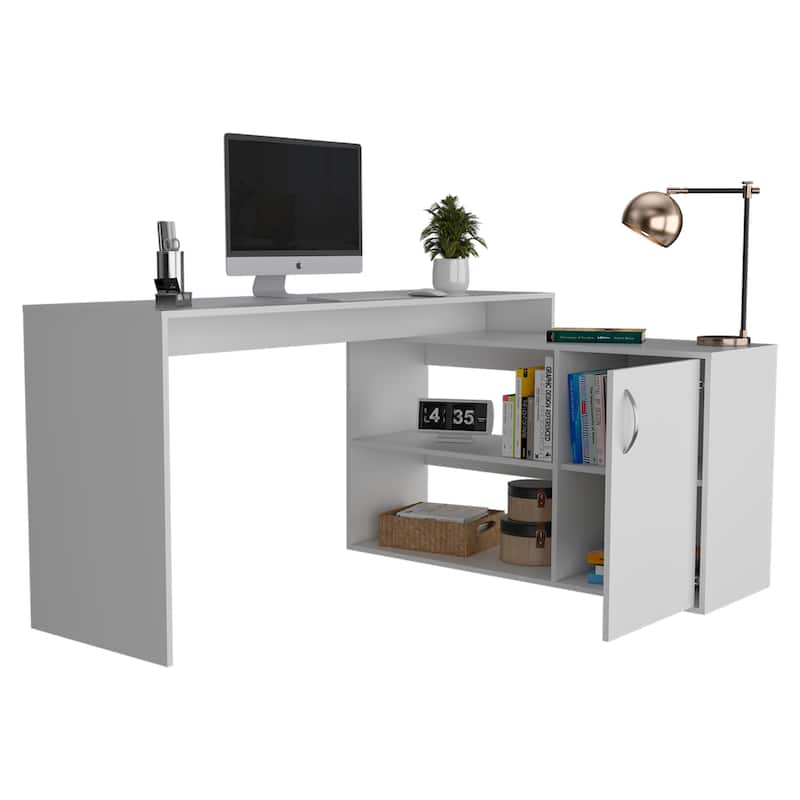 Modern L-Shaped Computer Desk with Open & Closed Storage