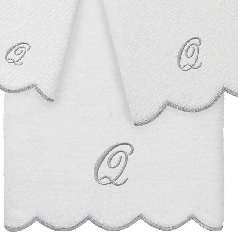 Authentic Hotel and Spa 100% Turkish Cotton Grey ADORNIA Scallop Personalized 3 Piece Towel Set - 3 Piece Set