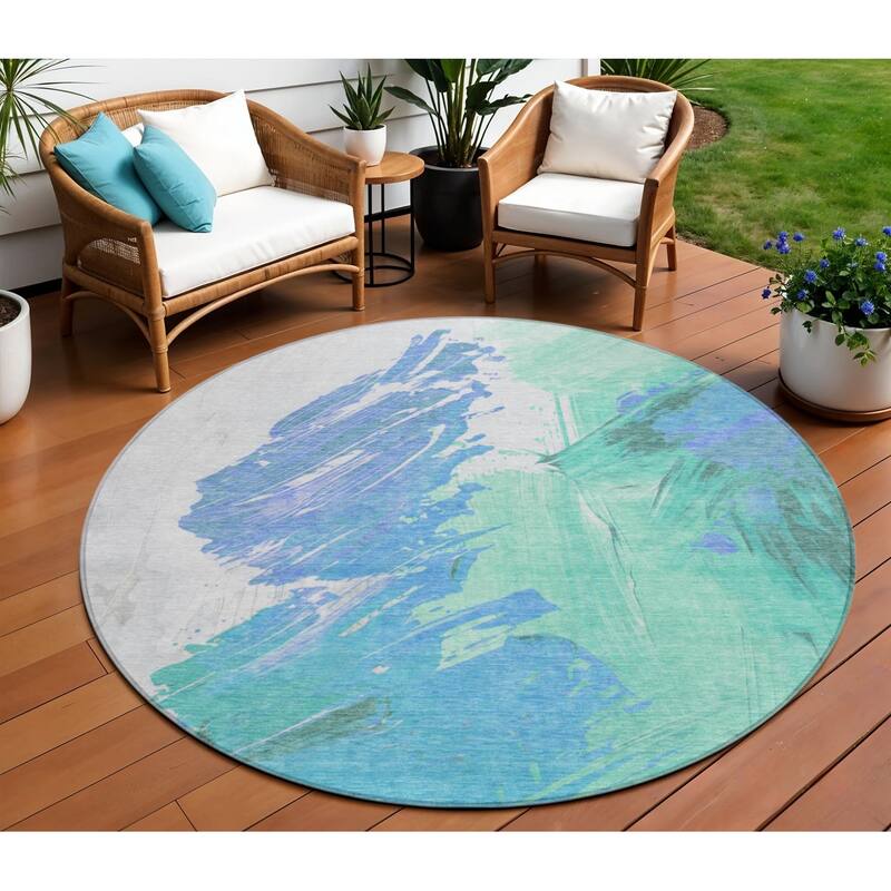 HomeRoots Abstract Transitional Rectangle Outdoor Rug - 8' Round