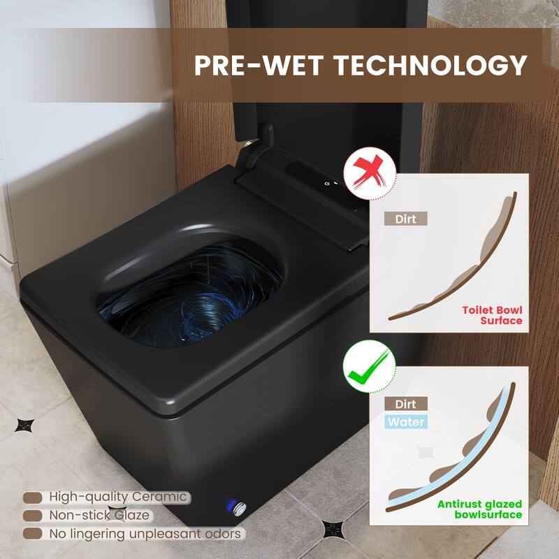 Elongated Smart Bidet Toilet with Foot Sensor, Auto Flush, LED Display, Heated Seat