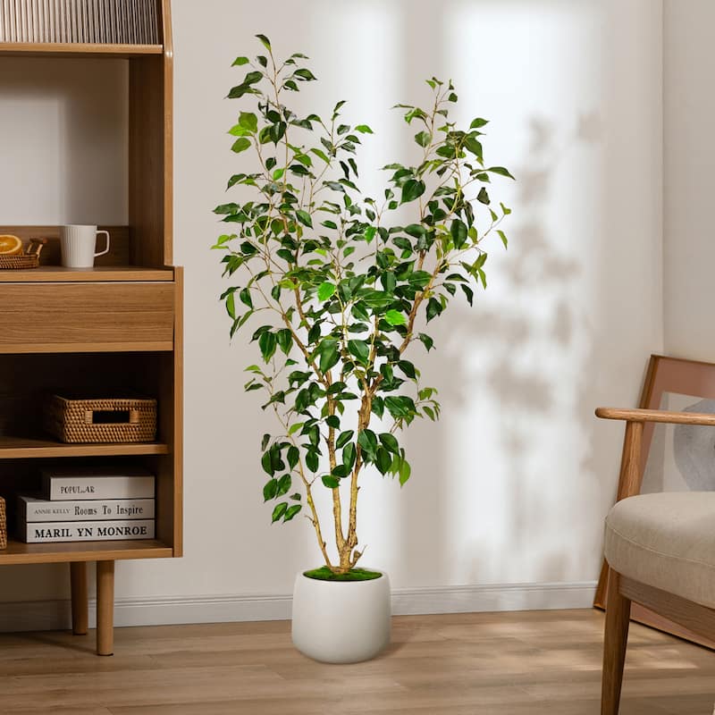 Artificial Ficus Tree in White Decor Pot