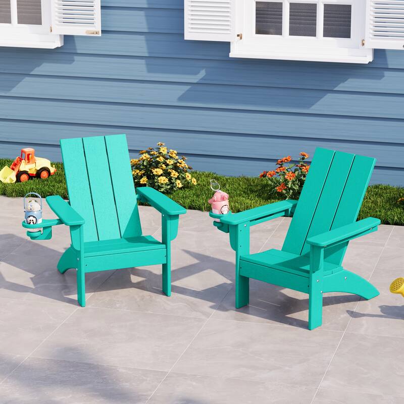 Shoreside Kids Outdoor Poly Adirondack Chair with Cup Holder (Set of 2)