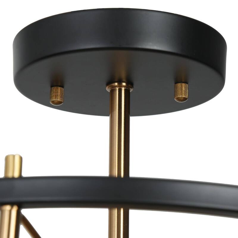 Modern 2-Light Black Gold Drum Chandelier Semi Flush Light Fixture - 12'' D x 10'' H