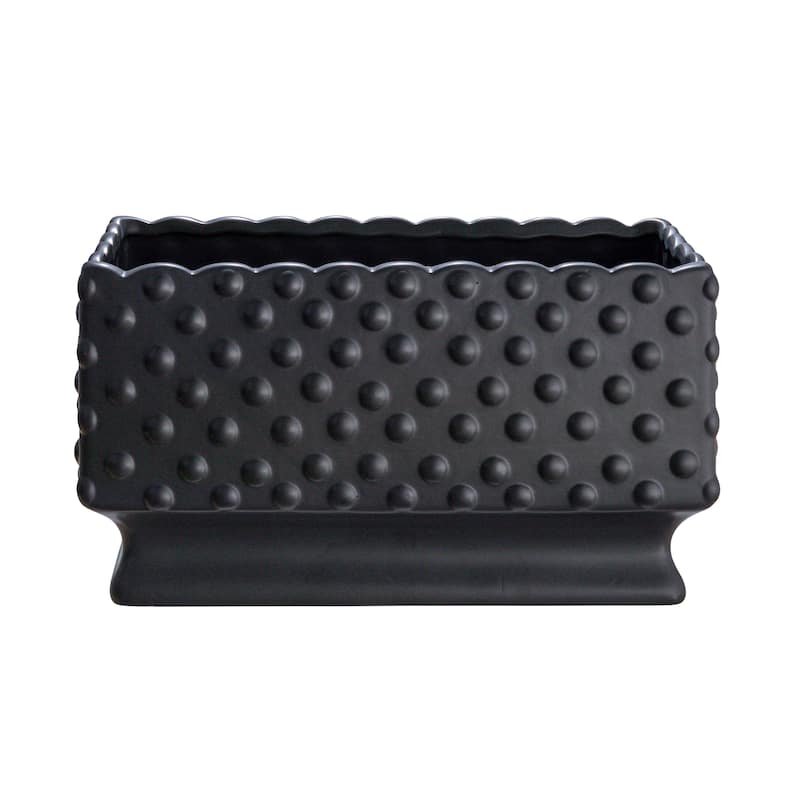Ceramic Hobnail Planter with Scalloped Edge - 11.3"L x 5.8"W x 6.0"H