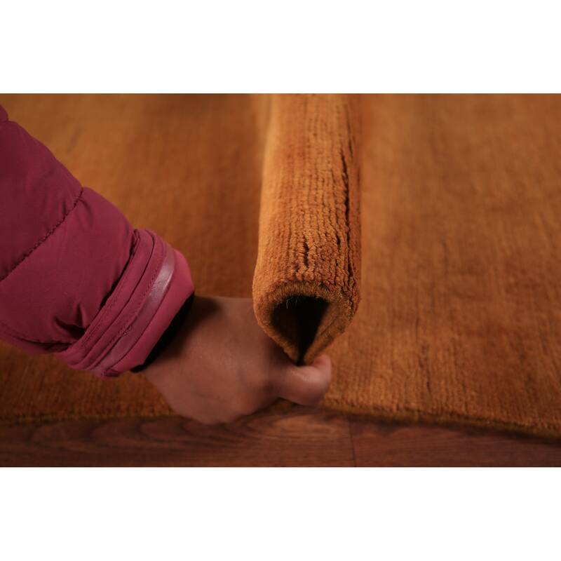 Solid Orange Gabbeh Oriental Area Rug Handmade Wool Carpet - 4'10" x 6'9"