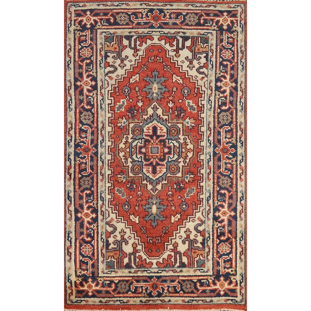 Hand Knotted Oriental 100% Wool Carpet Traditional Medallion Oranges & Rust Heriz (serapi) Area Rug - 5' 1'' X 3' 0''