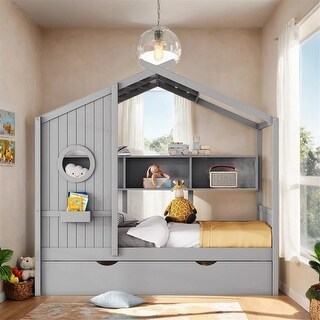 Wooden Full Size House Bed With Trundle,Modern Design for Kids - Bed ...