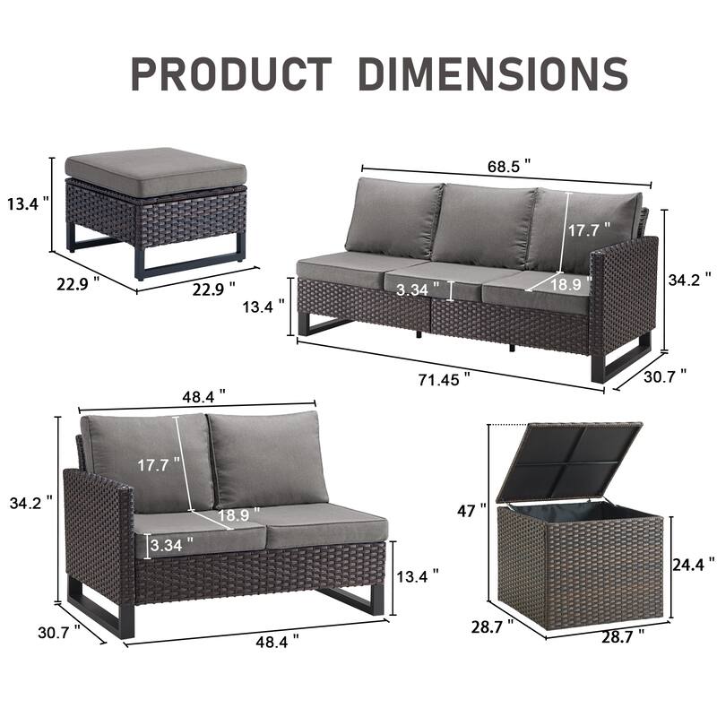 Gymojoy 5 Person All-Weather Wicker Outdoor Patio Sofa Set With Cushions And Ottoman