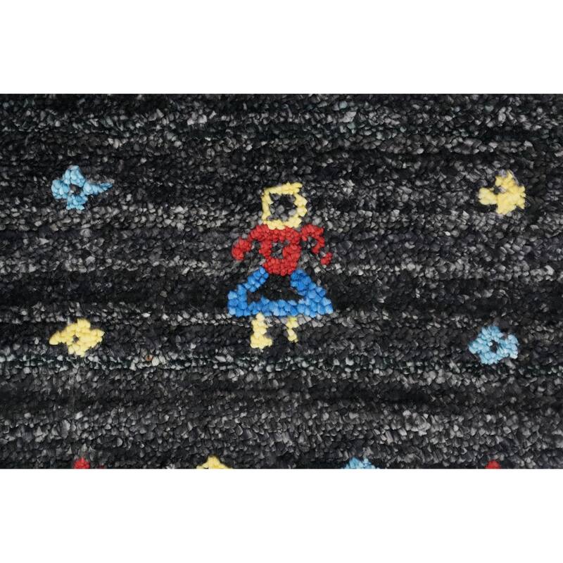 Hand Knotted Oriental Viscose Silk Carpet Tribal Animal Pictorial Greys & Charcoal Gabbeh Area Rug - 11' 7'' X 8' 9''