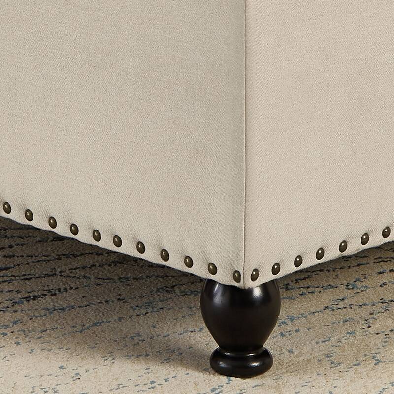 Large square storage ottoman with wooden legs,Upholstered button tufted coffee table with nail trims for Living Space