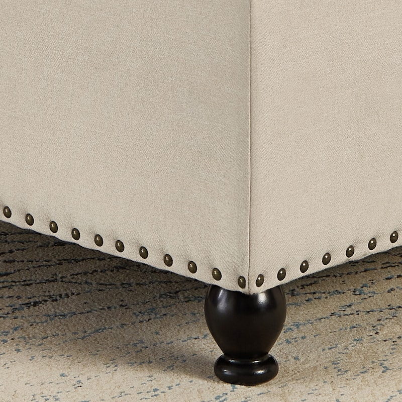 Large square storage ottoman with wooden legs,Upholstered button tufted coffee table with nail trims