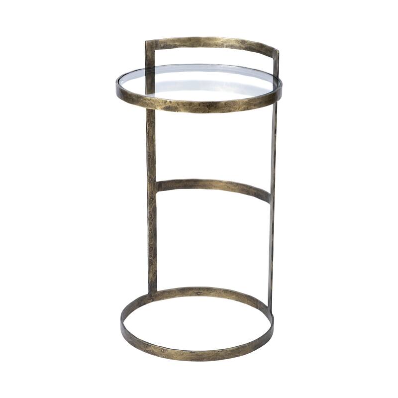 Gold Metal Abstract Base Round End Table with Clear Glass Top for Living Room - 15” x 15” x 26.5” (D x W x H)