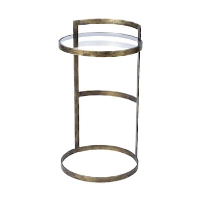 Gold Metal Abstract Base Round End Table with Clear Glass Top for Living Room - 15” x 15” x 26.5” (D x W x H)