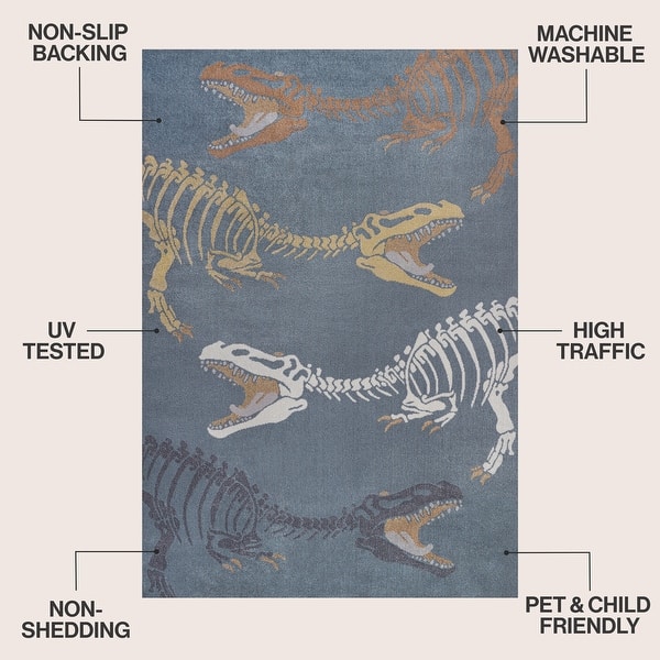 dimension image slide 0 of 4, JONATHAN Y Duenas T-Rex Modern Kids Machine-Washable Area Rug