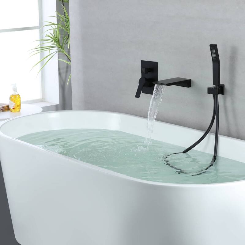Wall Mounted Tub Faucet With Hand Shower Waterfall Bathtub Faucets Single Handle Tub Filler Set