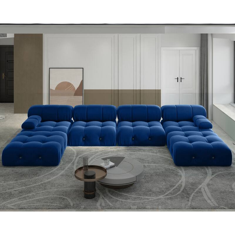 138'' Modern Velvet Upholstery U-shaped Sectional Sofa - Blue