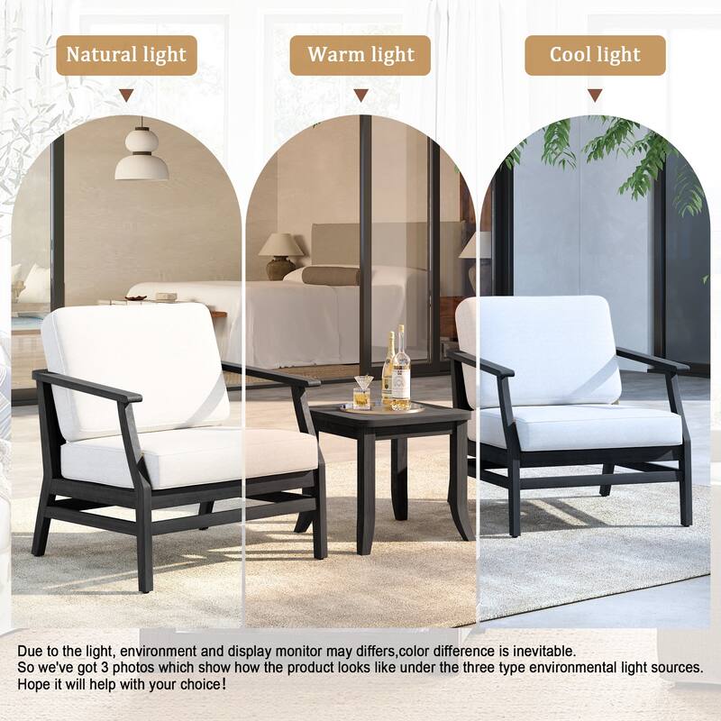 3 Set Outdoor Teak Wood Club Chairs with Side Table