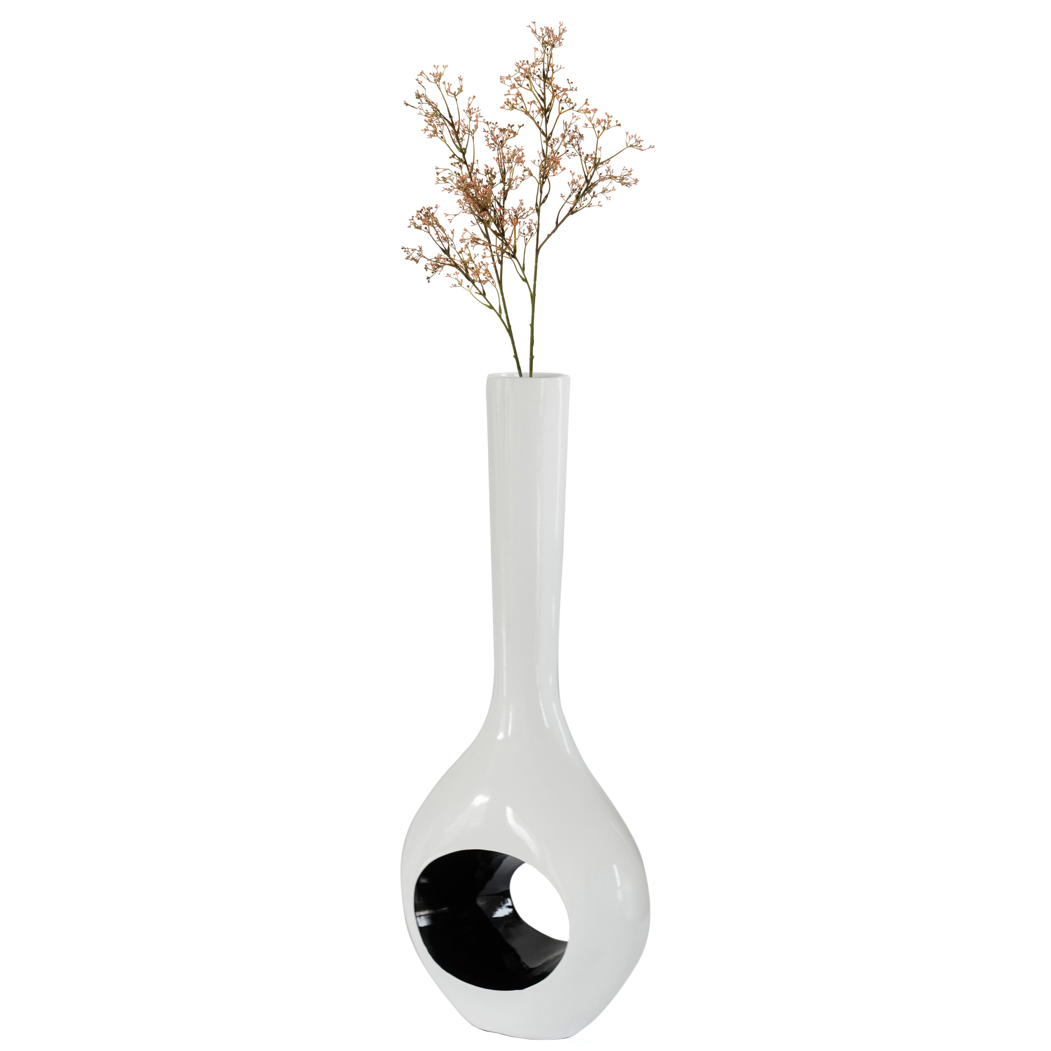 Tall Floor Vase, White Vase with Hole Inside Black 45 Inch Vase, Tall