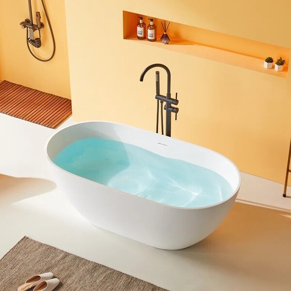 ABRUZZO Freestanding Soaking Solid Surface Bathtub with Overflow