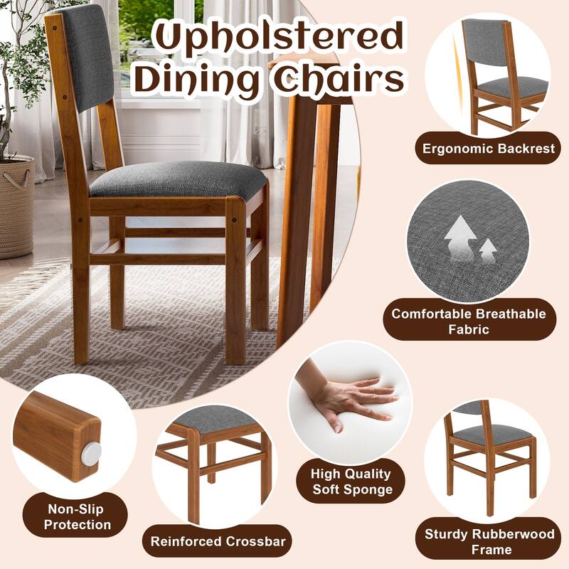 5-Piece Rectangle Wooden Dining Table Set, Mid Century Modern Kitchen Table and 4 Upholstered Chairs for Home, Saving Space
