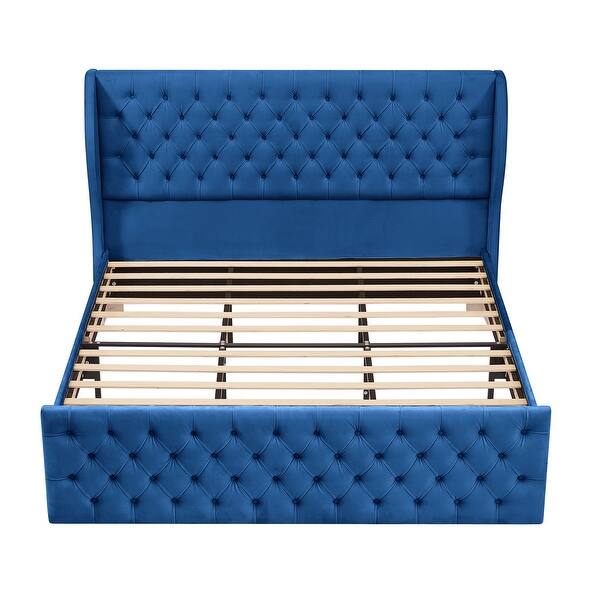 Chesterfield Vintage Button Wing Wingback King Platform Bed Frame Bed