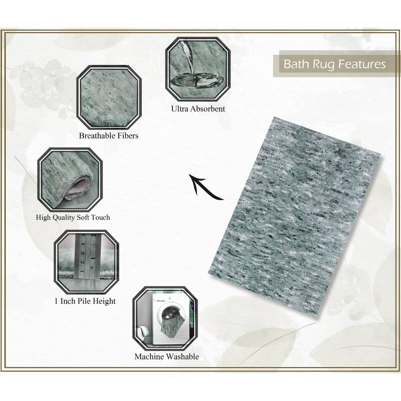 Home Weavers Cloud Comfort 100% Microfiber Bathroom Rug, Non Slip Bath Mat Water Absorbent Soft Microfiber Shaggy Mat - 3 PC Set