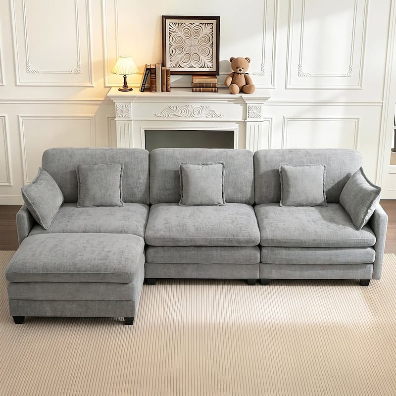 MCombo 111.8'' Modular Sectional Sofa Couch with Reversible Ottoman for Living Room, L Shaped Sofa, FSC Certified