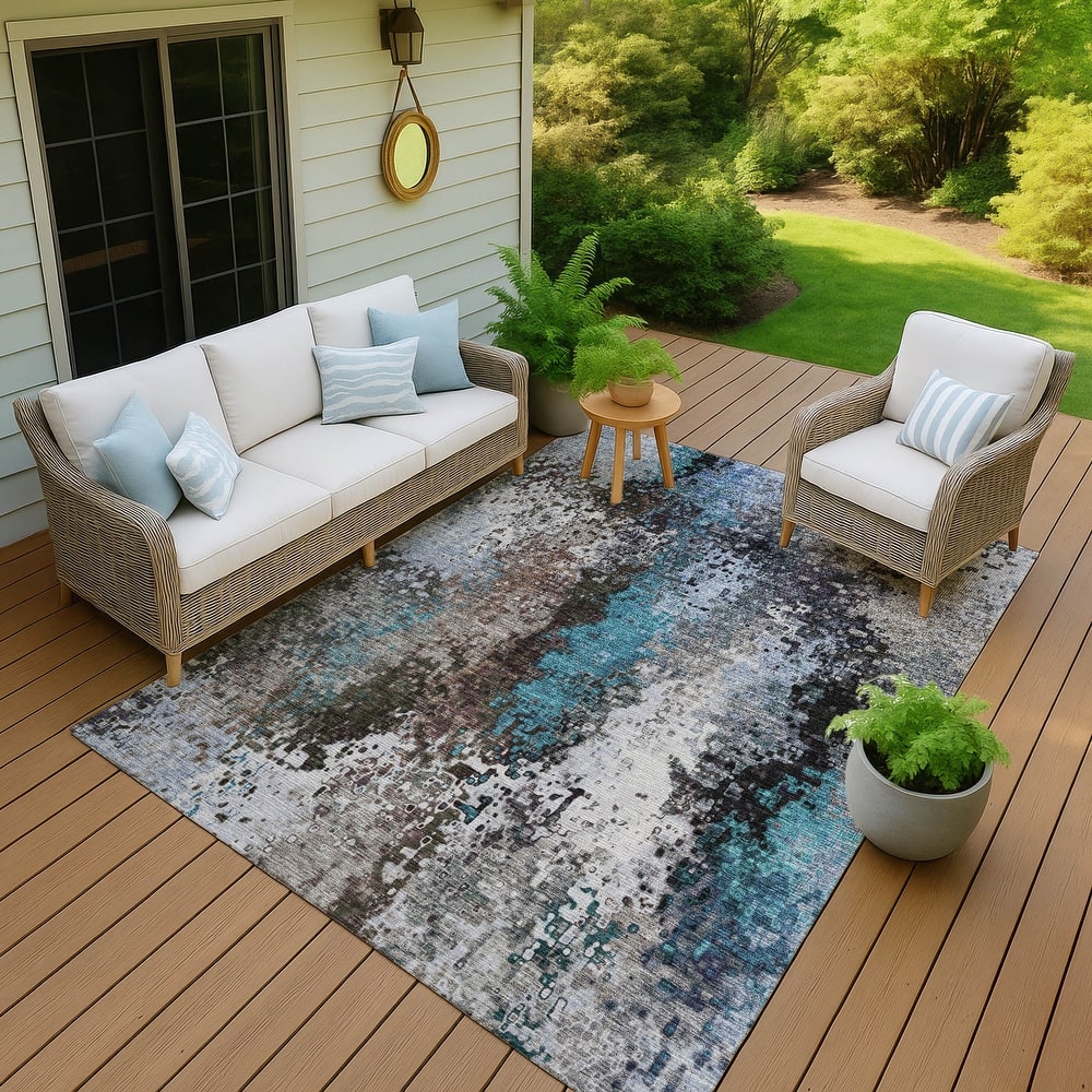 Machine Washable Indoor/ Outdoor Contemporary Abstract Chantille Rug