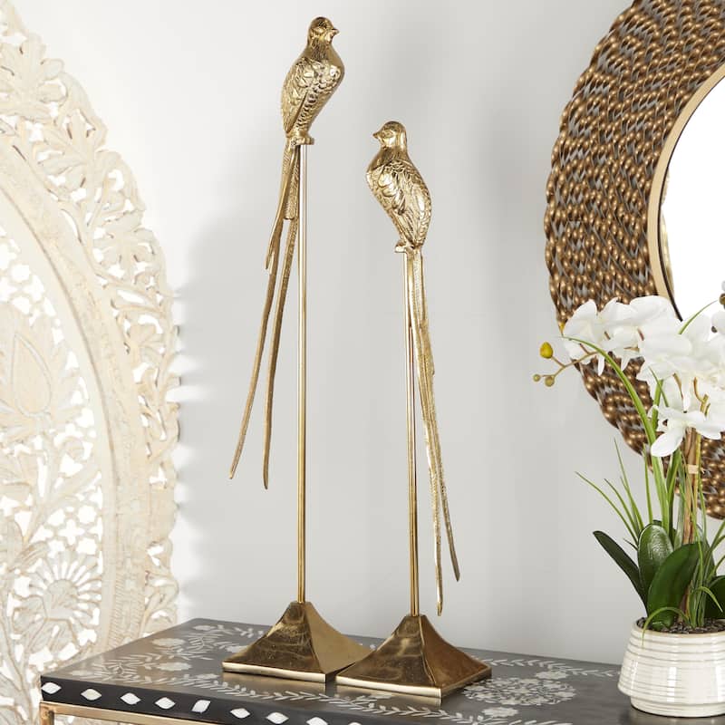 Aluminum Metal Bird Decorative Sculpture - Set of 2 Gold - Roche River Decor