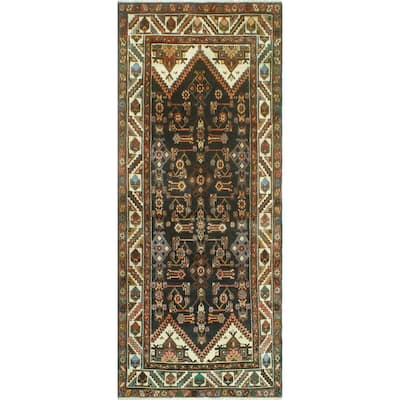 Fine Vintage Distressed Bolade Charcoal/Ivory Runner - 3'7" x 8'10"