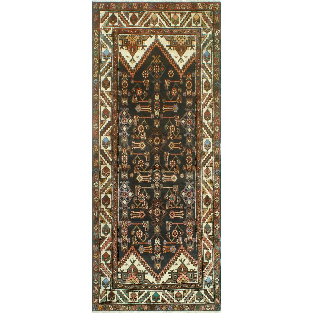Fine Vintage Distressed Bolade Charcoal/Ivory Runner - 3'7" x 8'10"