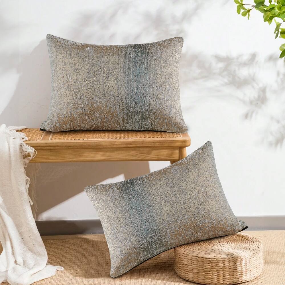 2-Piece Jacquard Chenille Zippered Lumbar Pillow Cover Set