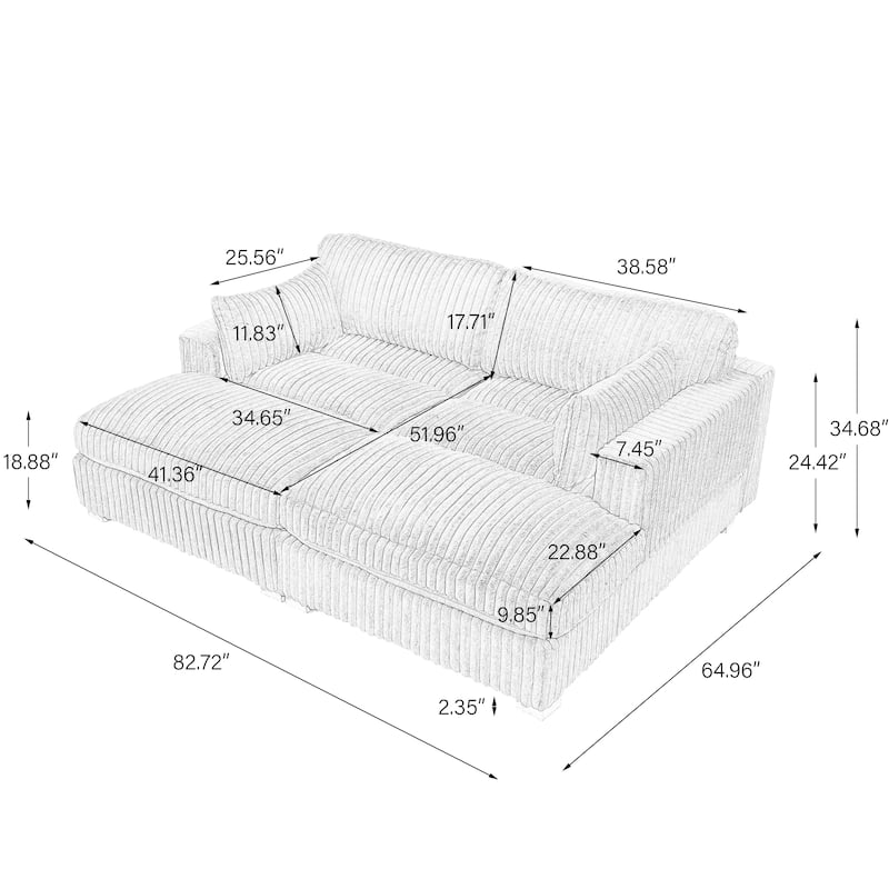 82" W Plush Corduroy Modular Sectional Sofa Chaise Lounge