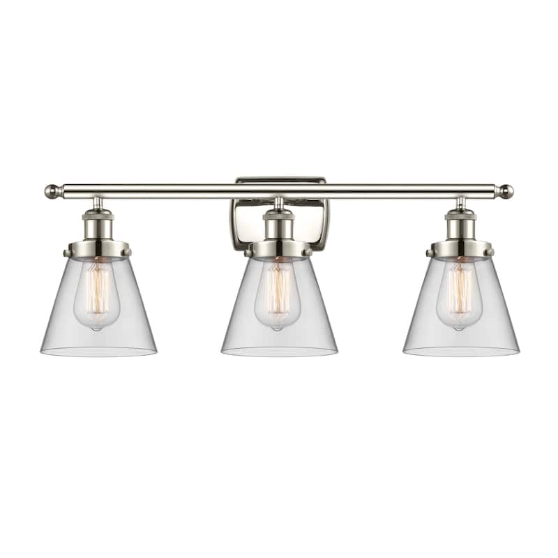 Innovations Lighting 916-3W-11-26 Cone Vanity Cone 3 Light 26" Wide - Polished Nickel / Clear
