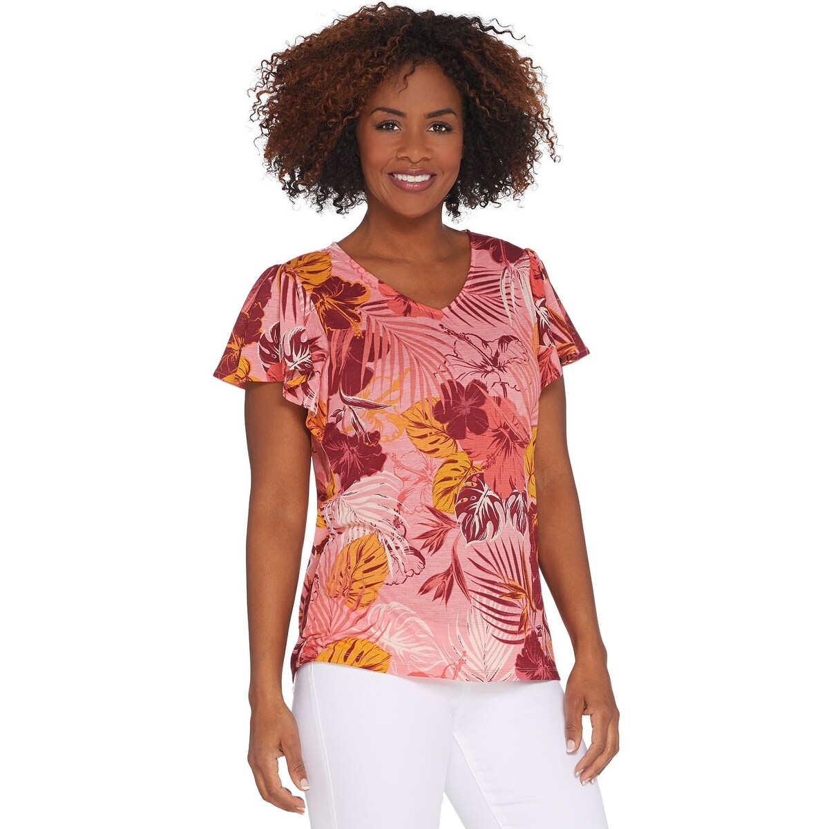 Shop Susan Graver Womens Printed Novelty Knit Top Medium Rose