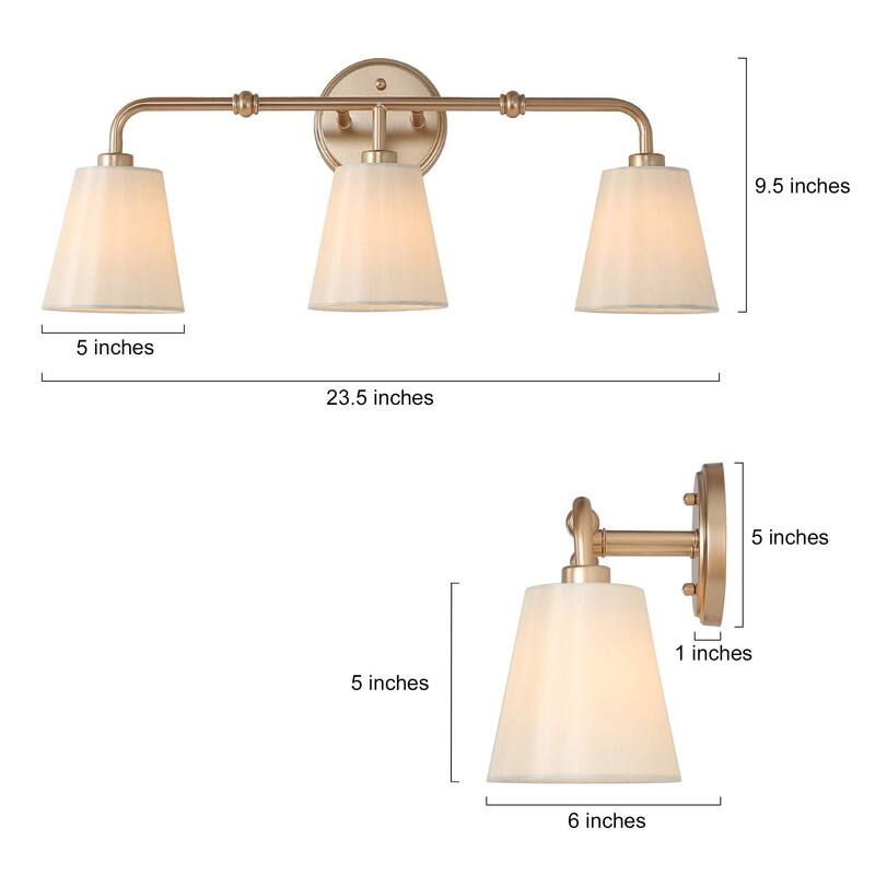 Fabrey Mid-century Modern Gold Bathroom Vanity Lights with Fabric Shade Wall Sconces - Gold/ Off white