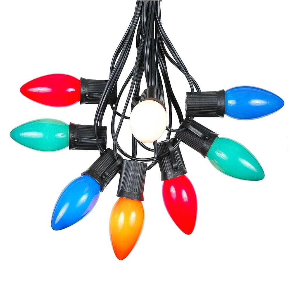 25 Foot C9 Ceramic Christmas Light Set, Hanging String Lights, Black Wire