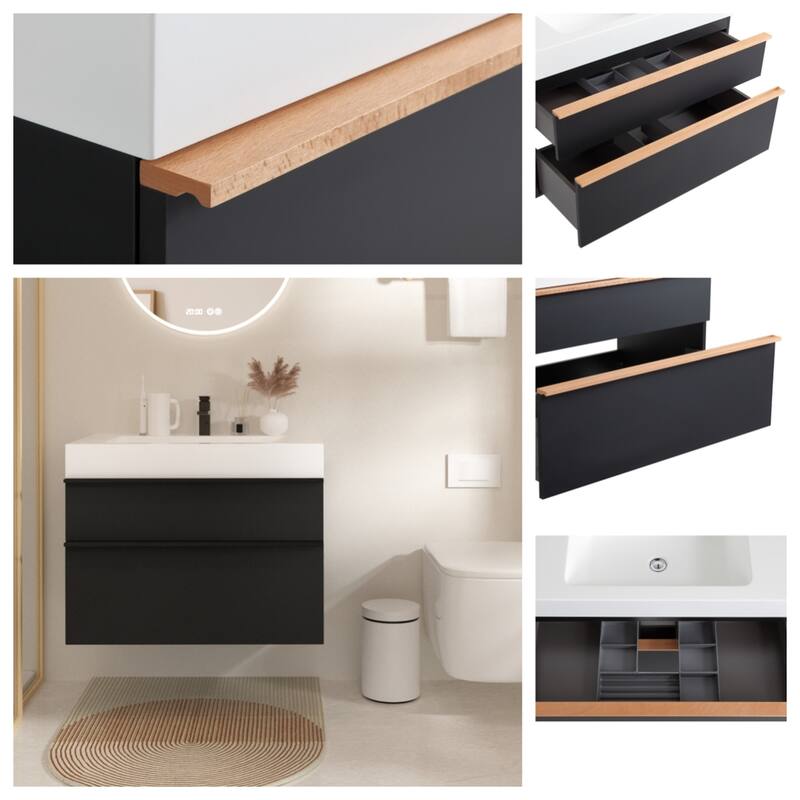 36" Wall Mounted Bathroom Vanity with Integrated Acrylic Sink, 2 Soft-Close Drawers