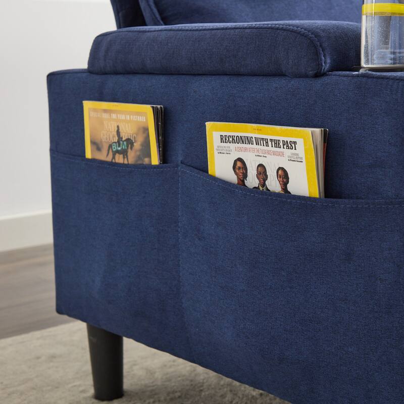 78" Fabric L-Shaped Sectional Sofa with USB, Ottoman & Magazine Bags (3-Seater)